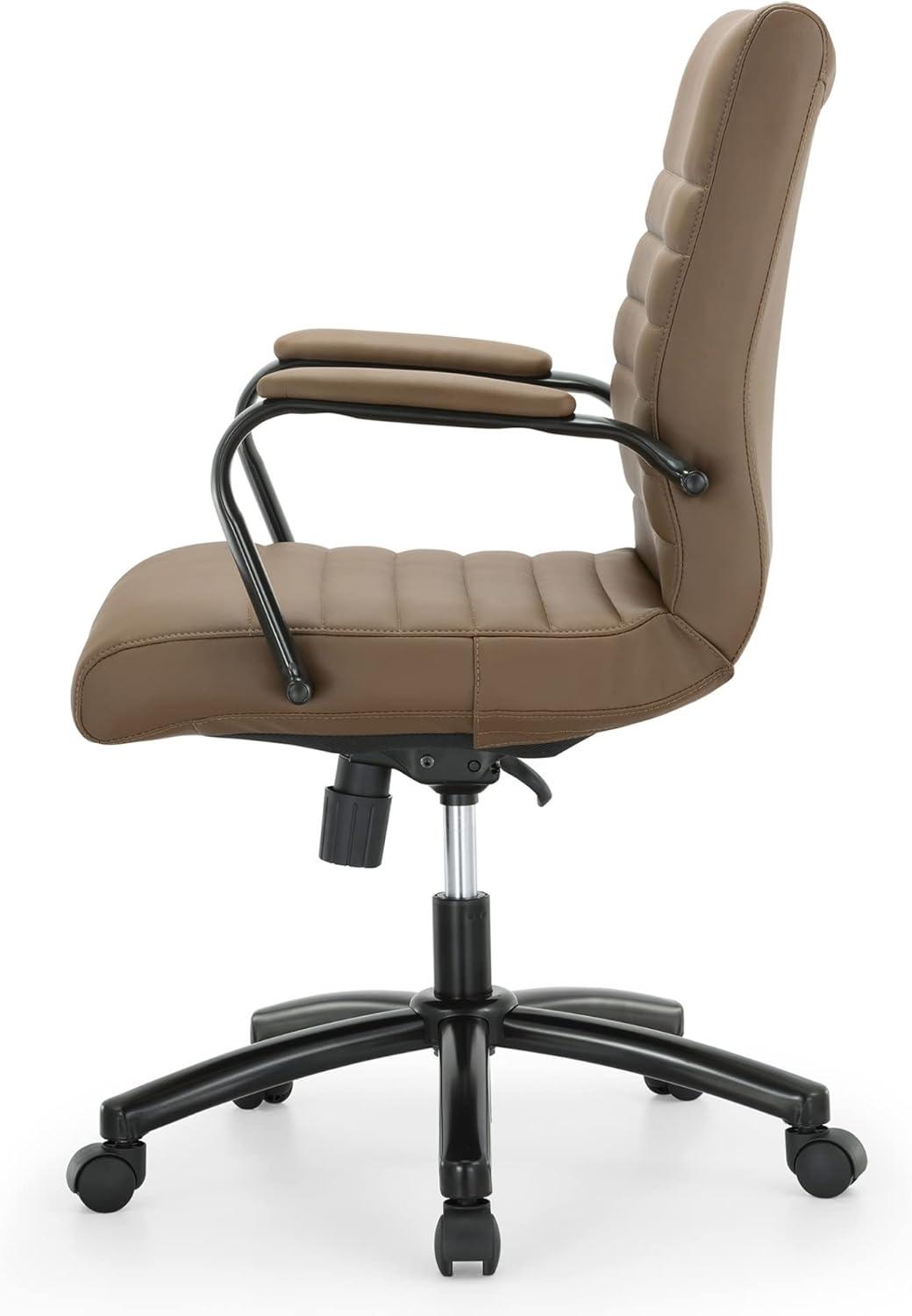 Brown and Black Leather Mid-Back Office Chair with Metal Frame