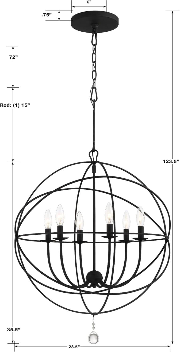 Solaris Black 6-Light Sphere Chandelier with Clear Glass Drops