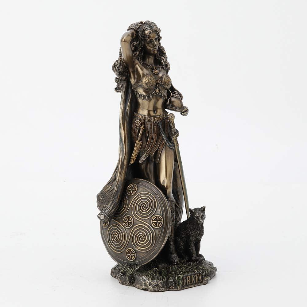 Freya Norse Goddess Antique Bronze Resin Statue with Cat
