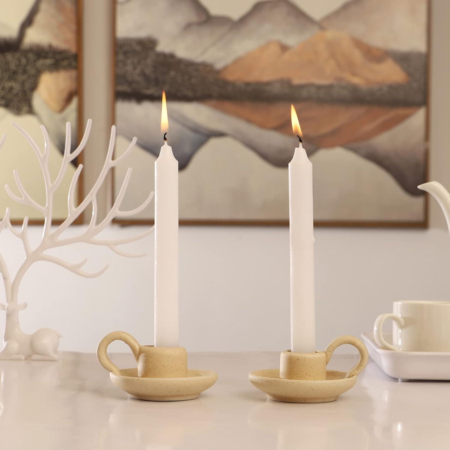 2Pcs Ceramic Candlestick Nordic Style Candleholder Desktop Candle Stand
