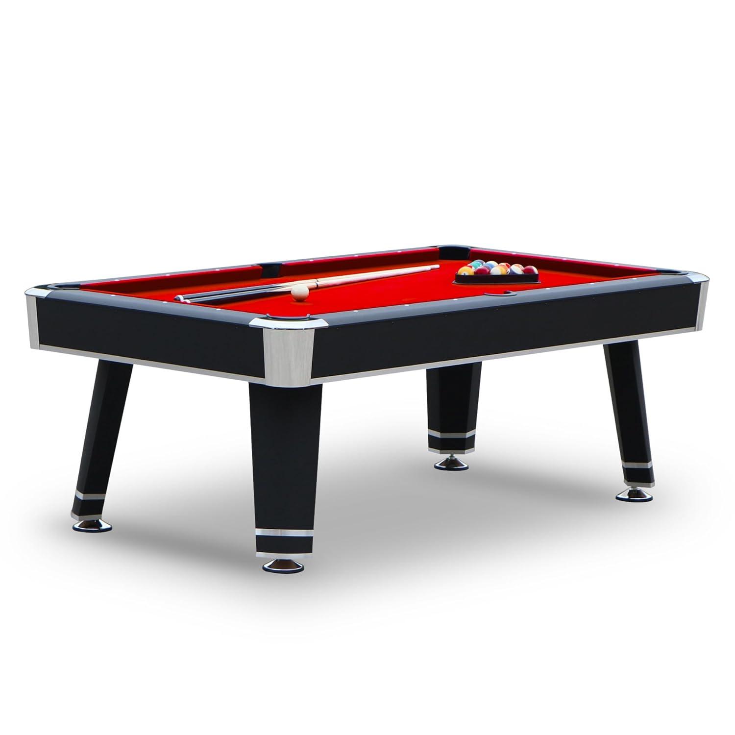 Hathaway Games Hathaway Jupiter 7 Ft Heavy Duty Pool Table – Includes Cue Sticks, Billiard Balls, Brush – Modern Look for Family Billiards Games Room – Red Felt with Black Finish