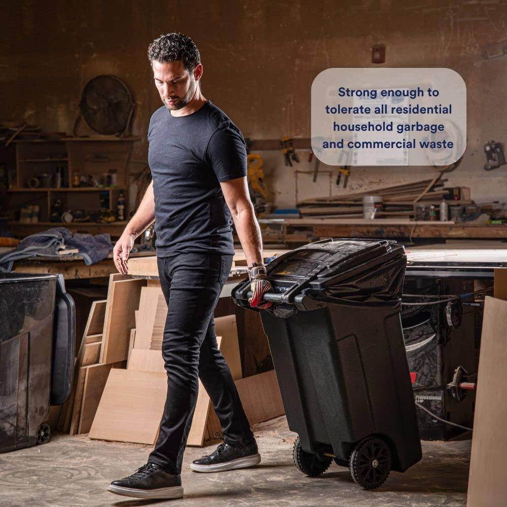 Plasticplace 64-65 Gallon Trash Can Liners for Toter, 1.2 Mil, Black, 50'' x 60'' (25 Count)