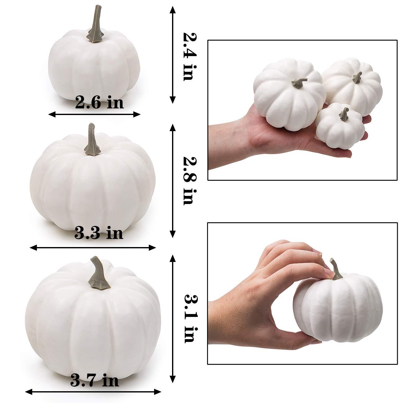 Bibana 12 Pack Artificial Assorted Pumpkins, Mini Fake Pumpkins Artificial Vegetables for Halloween,Harvest Thanksgiving Party Decor (White)