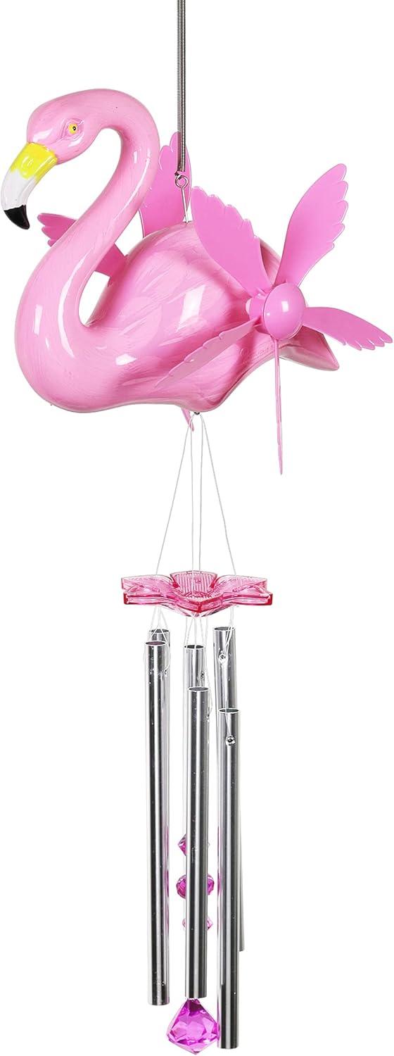 Exhart Large WindyWings Whirligig Flamingo Spinning Wind Chime, 11 by 24 Inch