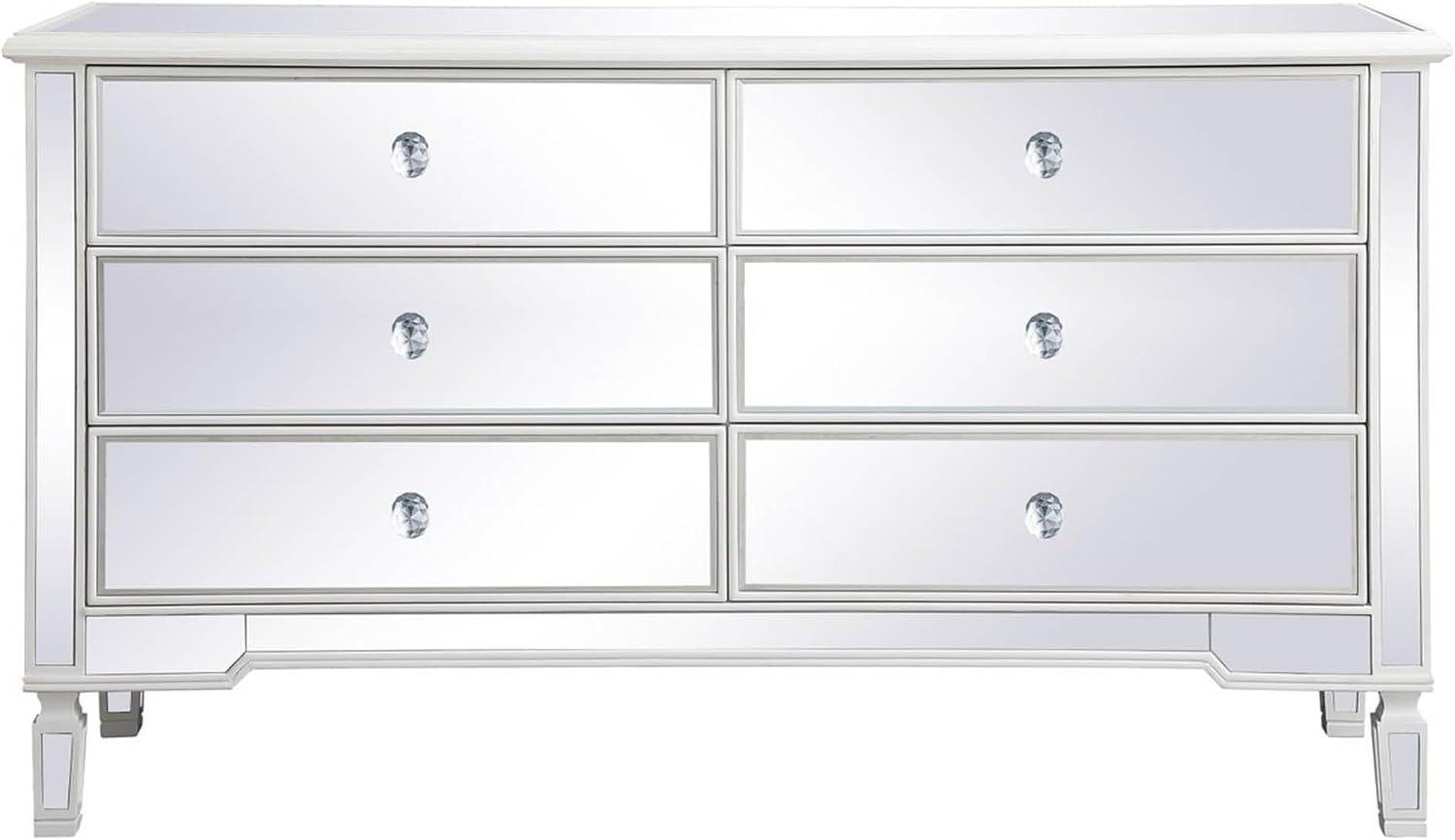 60 inch mirrored 6 drawer chest in antique white
