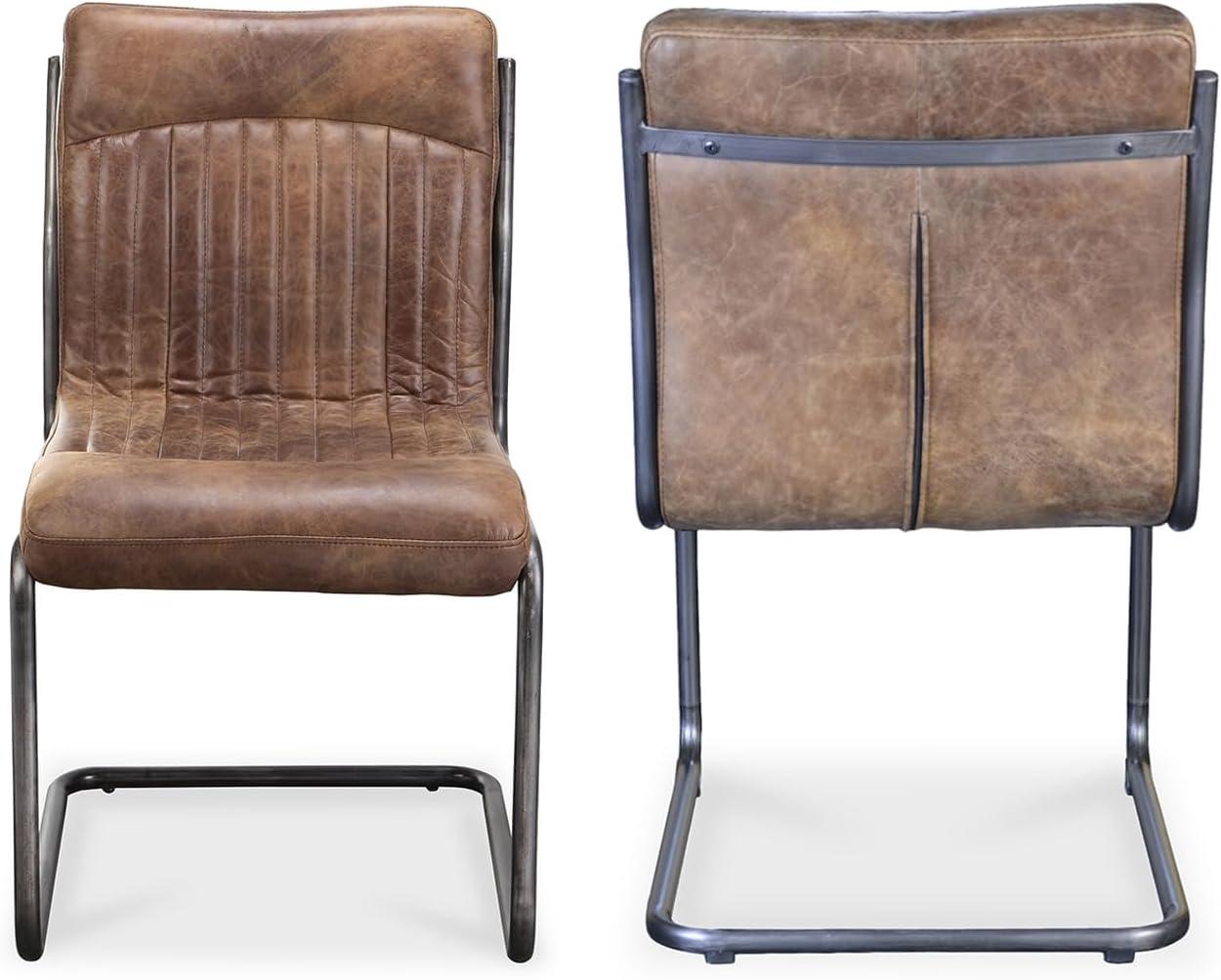 Ansel Transitional Leather Upholstered Side Chair in Light Brown