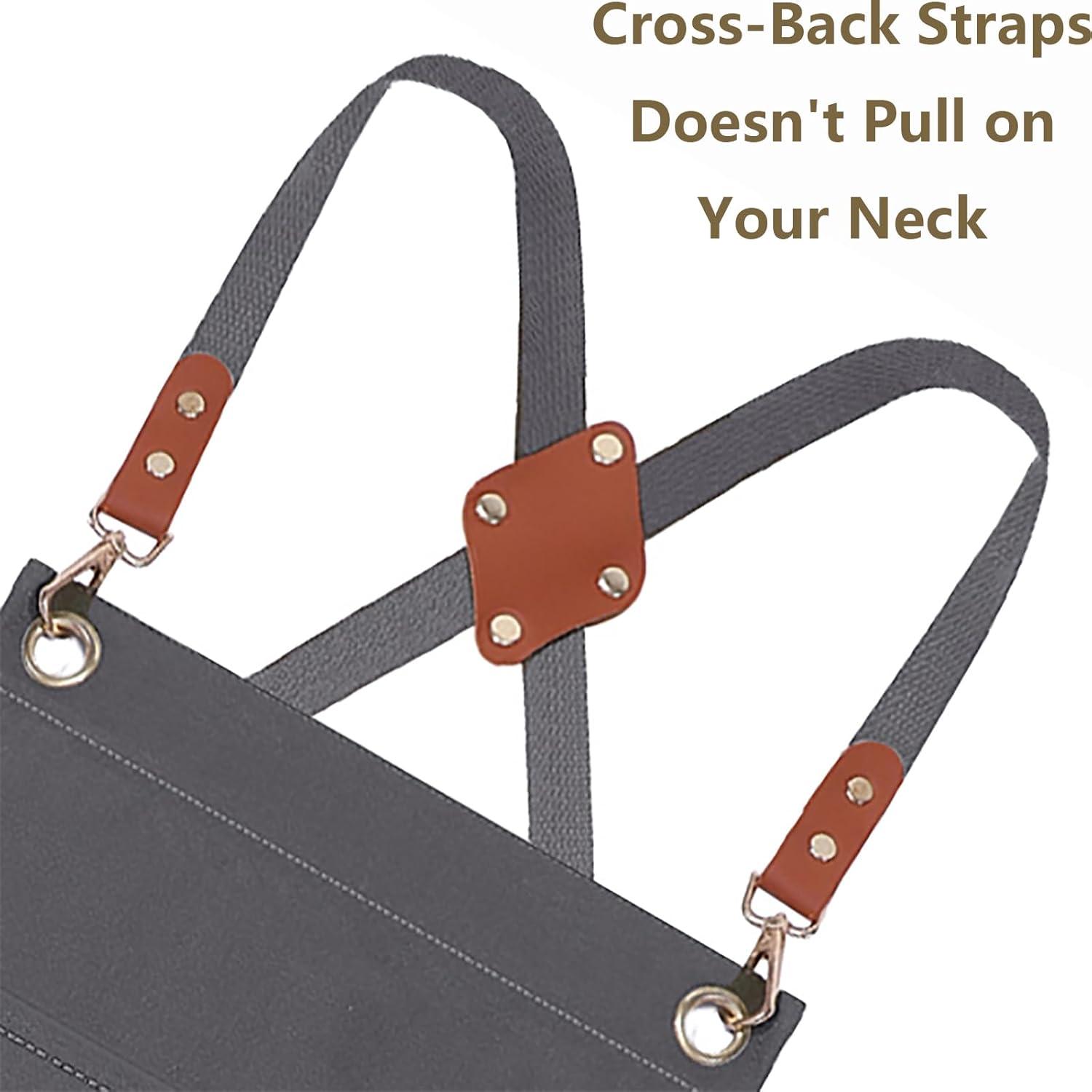 AFUN Chef Aprons for Men Women with Large Pockets, Cotton Canvas Cross Back Heavy Duty Adjustable Work Apron, Size M to XXL(Grey)