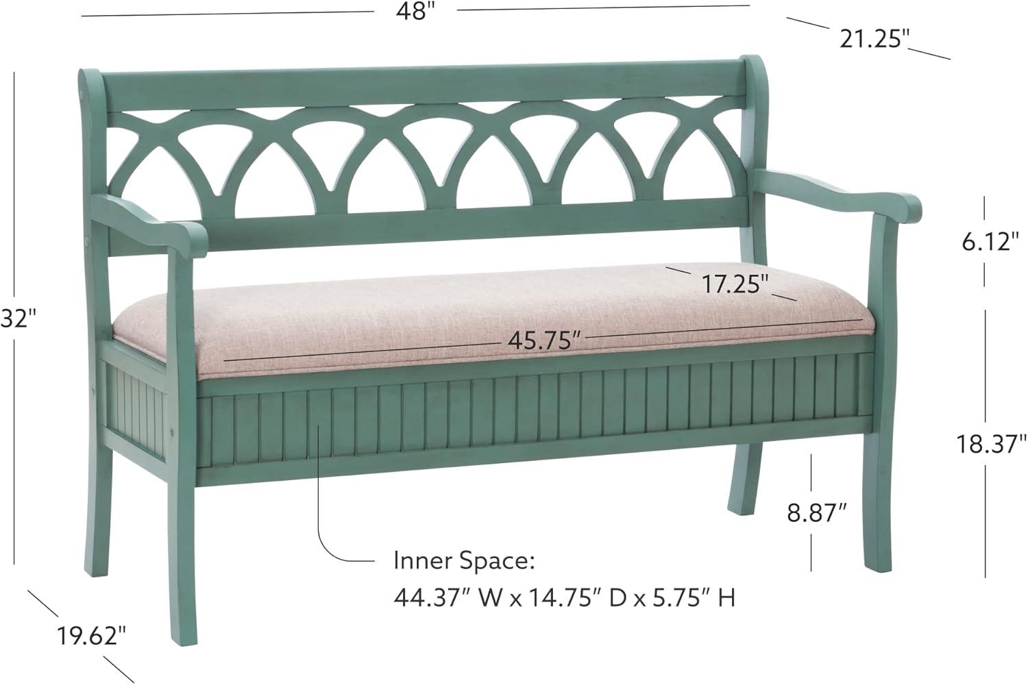 Powell Elliana Storage Bench, Teal Finish with Beige Fabric