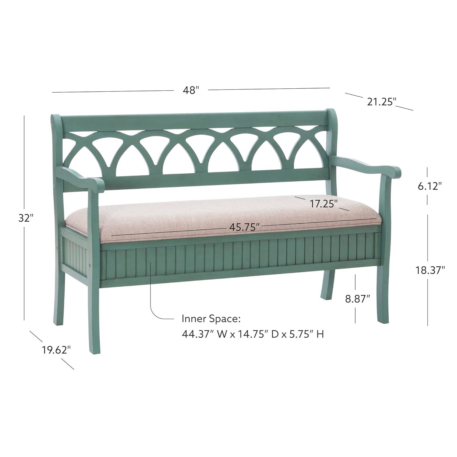 Powell Elliana Storage Bench, Teal Finish with Beige Fabric