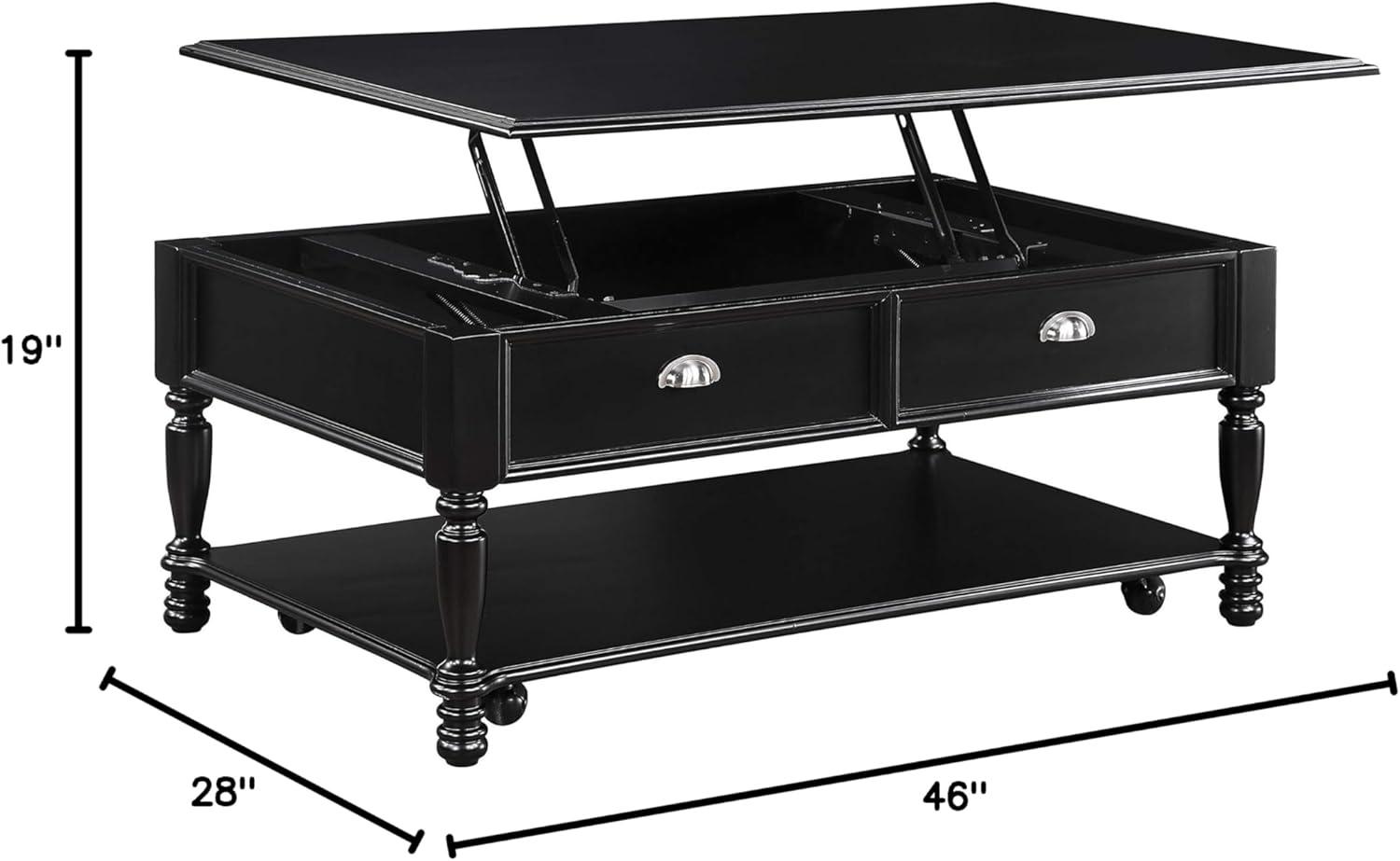 Black Veneer Rectangular Coffee Table with Storage Drawers