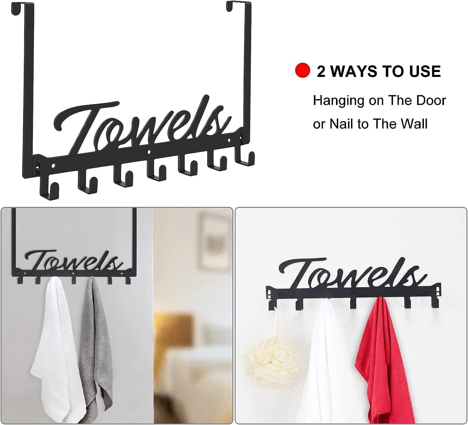 Over The Door Hooks - Heavy Duty Towel Rack with 6 Hooks for Bedroom, Bathroom, Kitchen - Holds Towels, Bags, Coats, Hats - Black