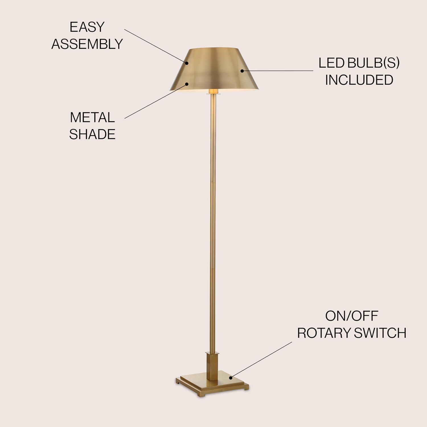 JONATHAN Y JYL6005B Roxy 60" Metal LED Floor Lamp, Contemporary, Transitional for living room, dinning room, bedroom, office Bulb Included, Brushed Brass