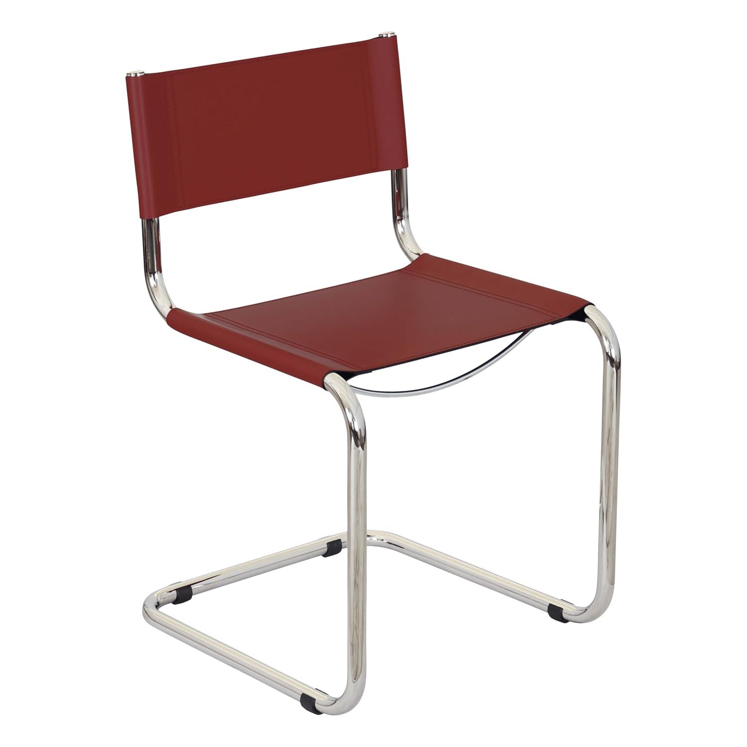 Breuer Chair Company Mart Stam Cantilever Side Chair w/ Chrome Steel Frame & Dark Red Bonded Leather by Furnish Theory