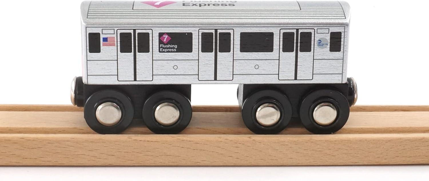 MUNI PALS Munipals New York City Subway Wooden Railway (A Division/IRT) 7 Train/Flushing Express–Child Safe and Tested Wood Toy Train