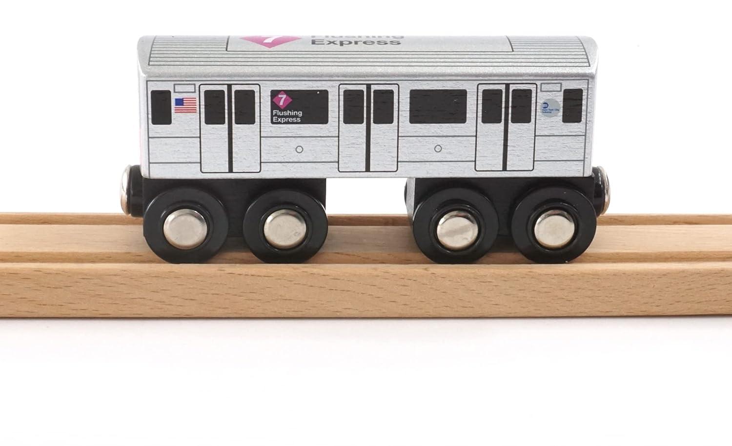 MUNI PALS Munipals New York City Subway Wooden Railway (A Division/IRT) 7 Train/Flushing Express–Child Safe and Tested Wood Toy Train