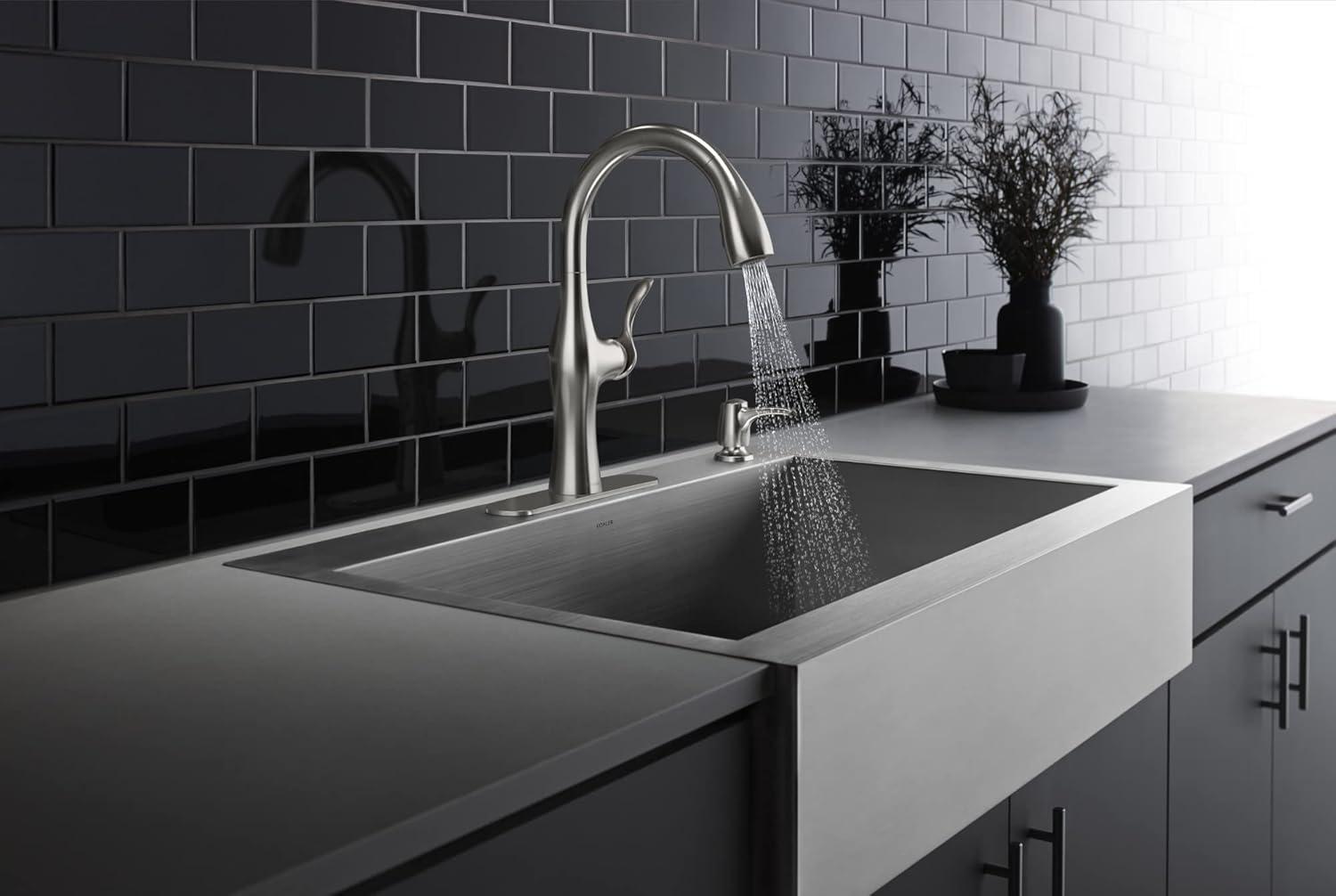 Kohler Alma 1.5 GPM Kitchen Faucet with Pull Down Sprayer & Soap Dispenser, Vibrant Stainless