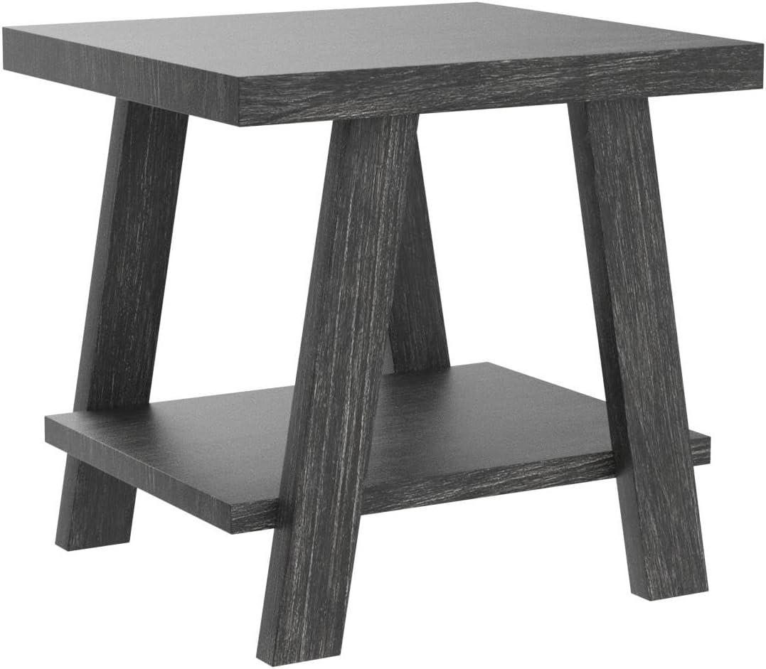 Roundhill Furniture Athens Contemporary Replicated Wood Shelf End Table in Charcoal Finish