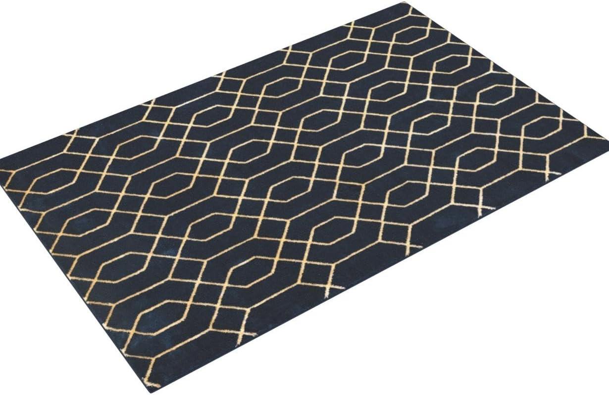 Glam Navy Blue Gold Area Rug