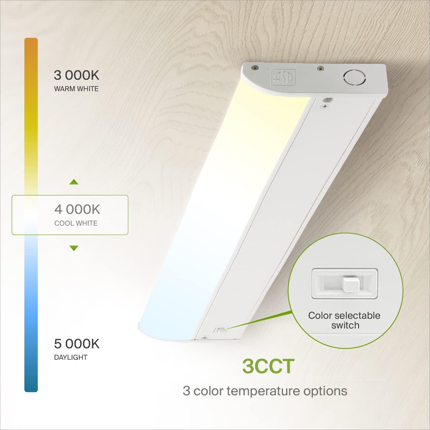 ASD LED Under Cabinet Lighting, 18 inch 8W 715 LM, Dimmable Hardwired Under Cabinet Lights for Kitchen, 3000K Soft/4000K Cool/5000K Daylight, Under Counter Light Fixtures, ETL Energy Star White Finish