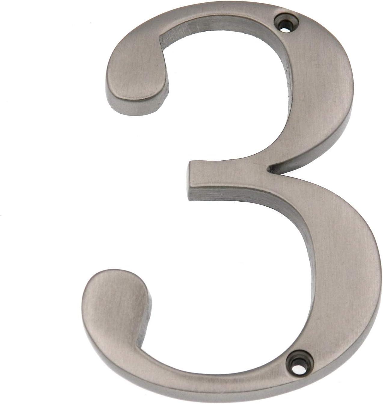 Satin Nickel 4" Contemporary House Address Number 3