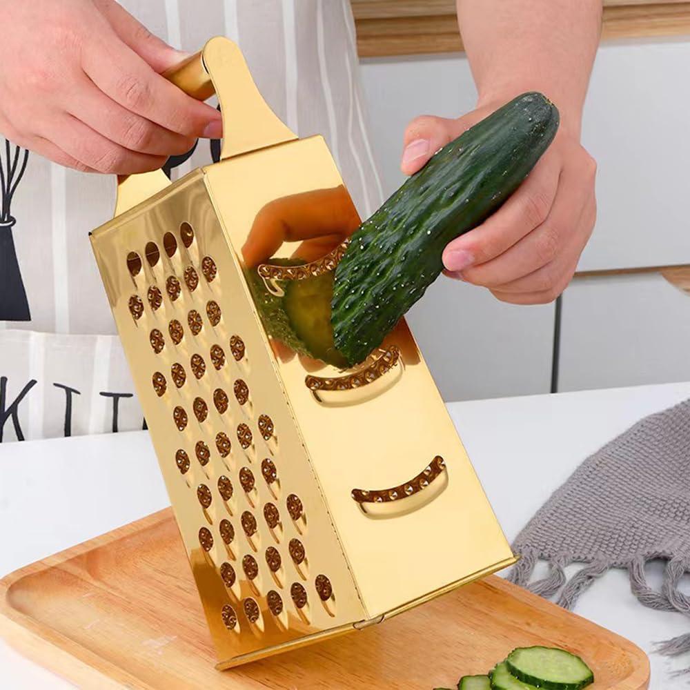 Gold Stainless Steel 4-Sided Multifunctional Grater with Handle