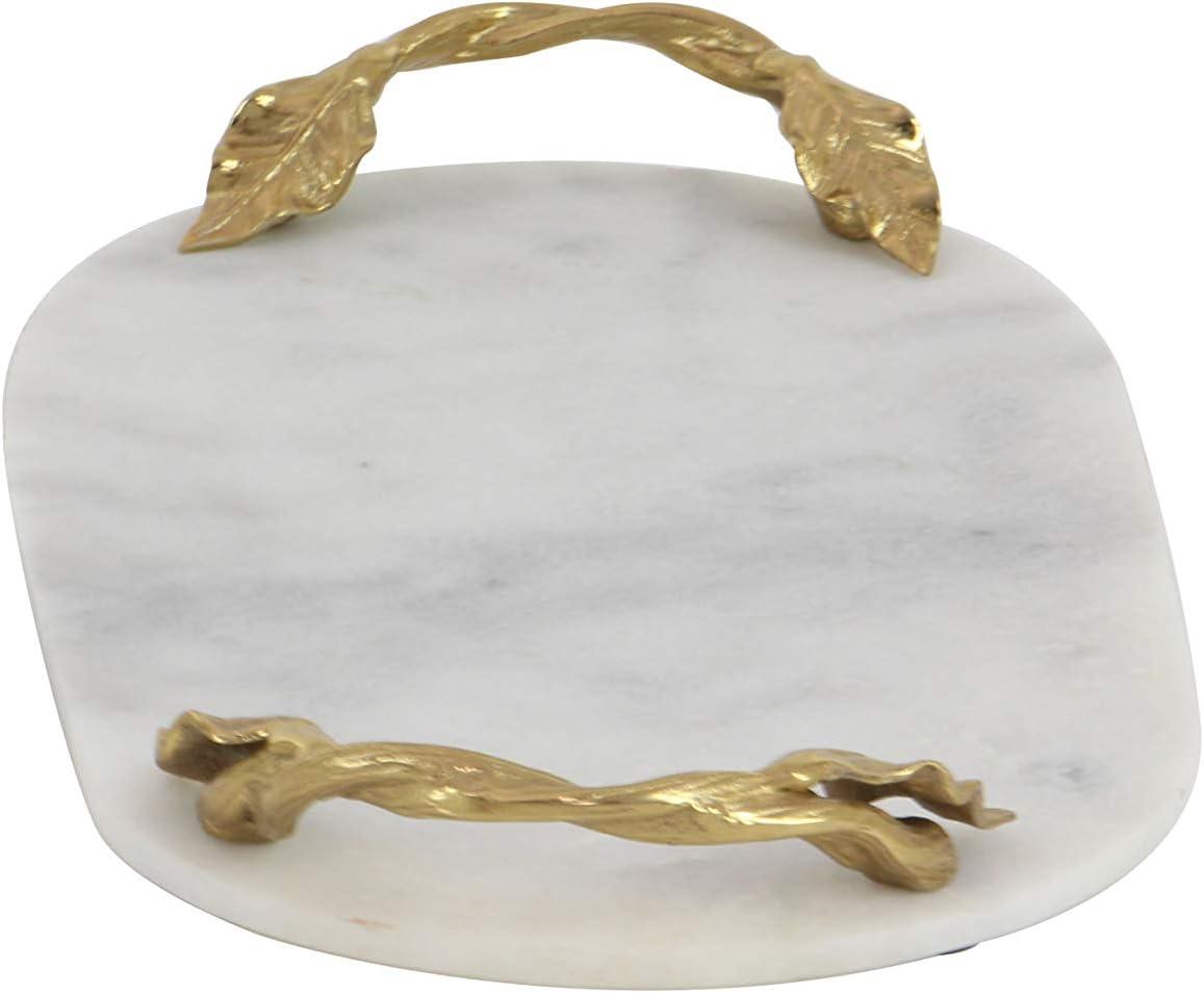 White Marble Oval Tray with Gold Leaf Handles