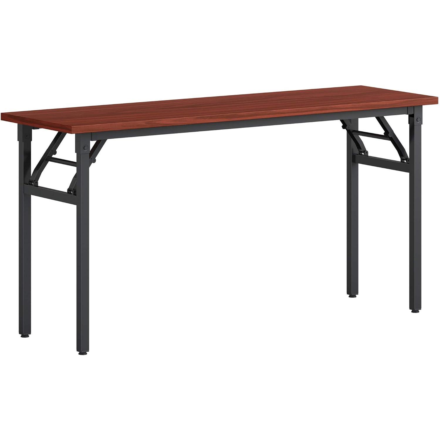 Mahogany and Black Folding Training Table with Metal Frame