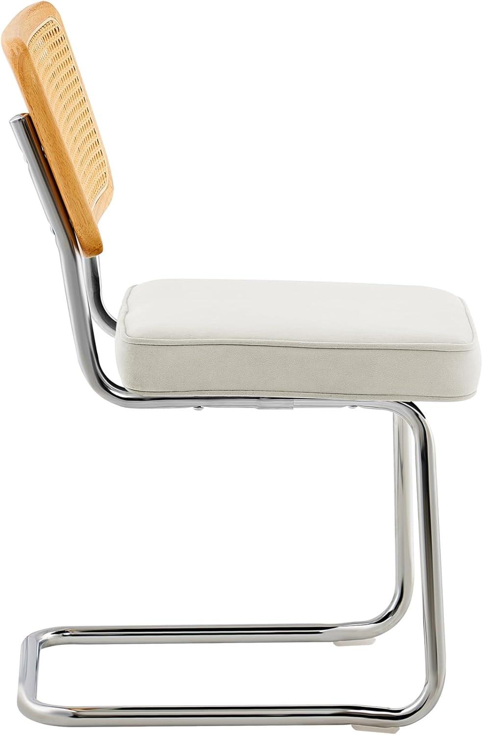 VEVOR Rattan Chairs Set of 2, Mid Century Modern Dining Chair, Upholstered Velvet Accent Chair with Rattan Back, Retro Kitchen Chair for Living Room, Bedroom (18.1 Inch)