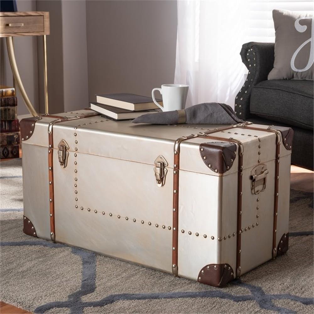 Baxton Studio Bechet French Industrial Silver Metal Storage Trunk