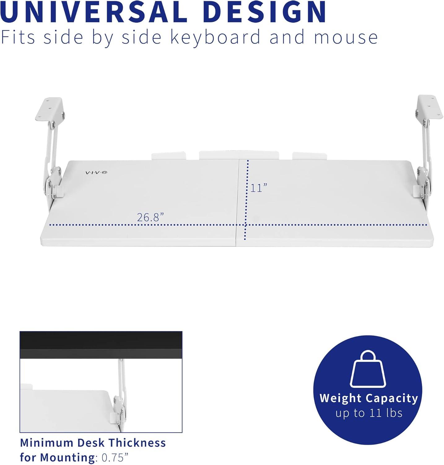 VIVO White Extra Sturdy Under Desk Keyboard Tray with Swinging Height Adjustment