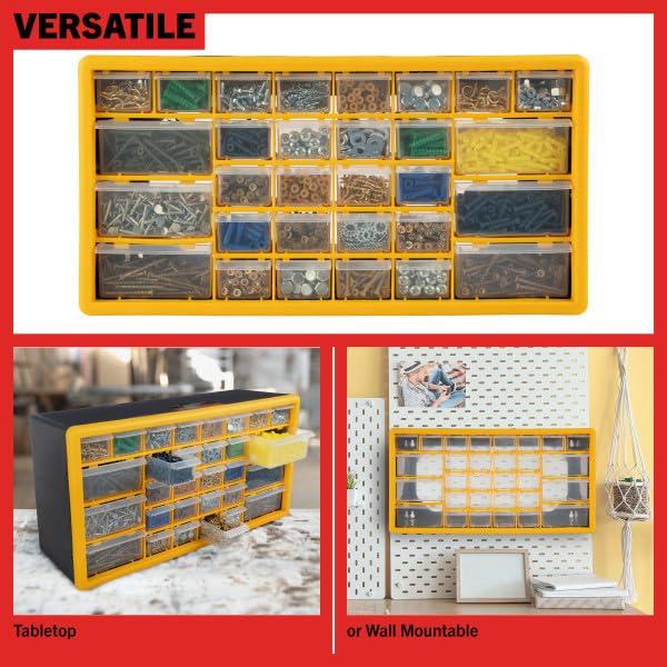 Yellow and Black 30-Drawer Plastic Small Parts Organizer