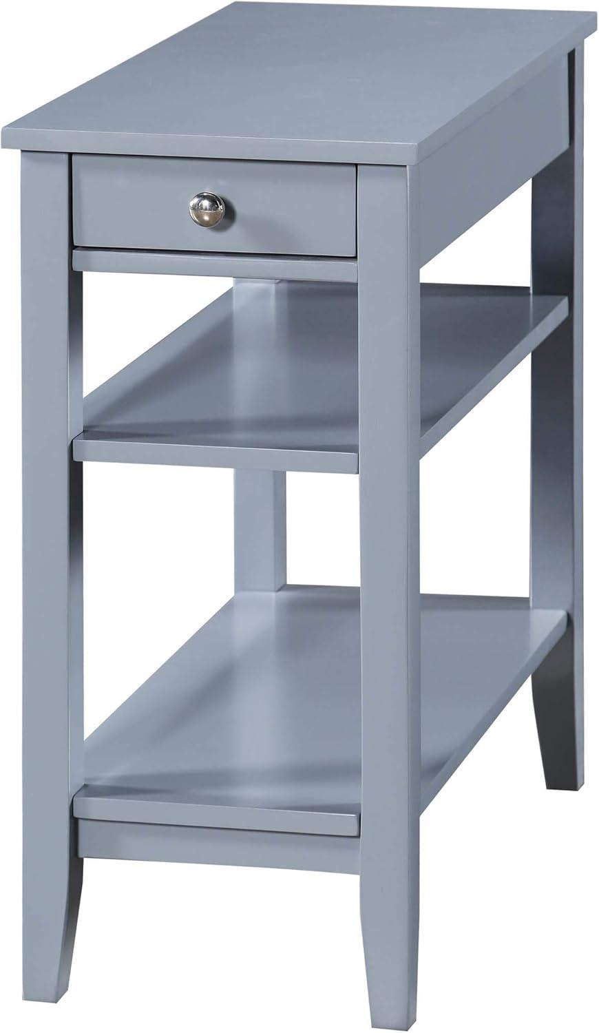 Gray Wood Rectangular Accent Table with Drawer and Shelves