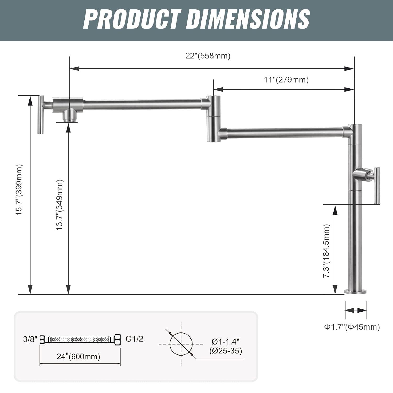 Wowow Pot Filler Faucet Deck Mount Stove Faucet, Solid Brass Pot Filler Brushed Nickel Kitchen Folding Faucet