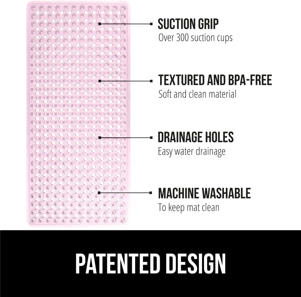 GORILLA GRIP Patented Bathtub Mat, Hundreds of Suction Cups, 35x16 Size, Light Pink Translucent