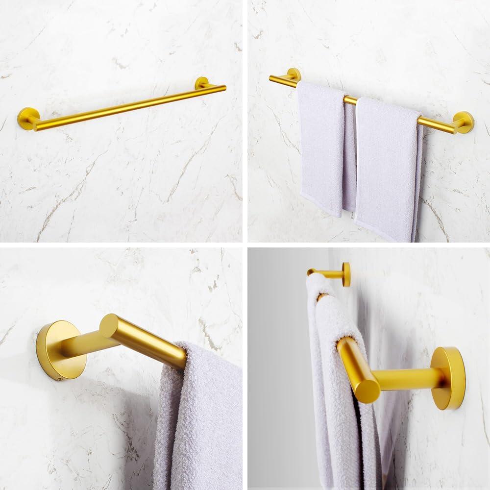 24-Inch Brushed Gold Stainless Steel Wall Mounted Double Towel Bar