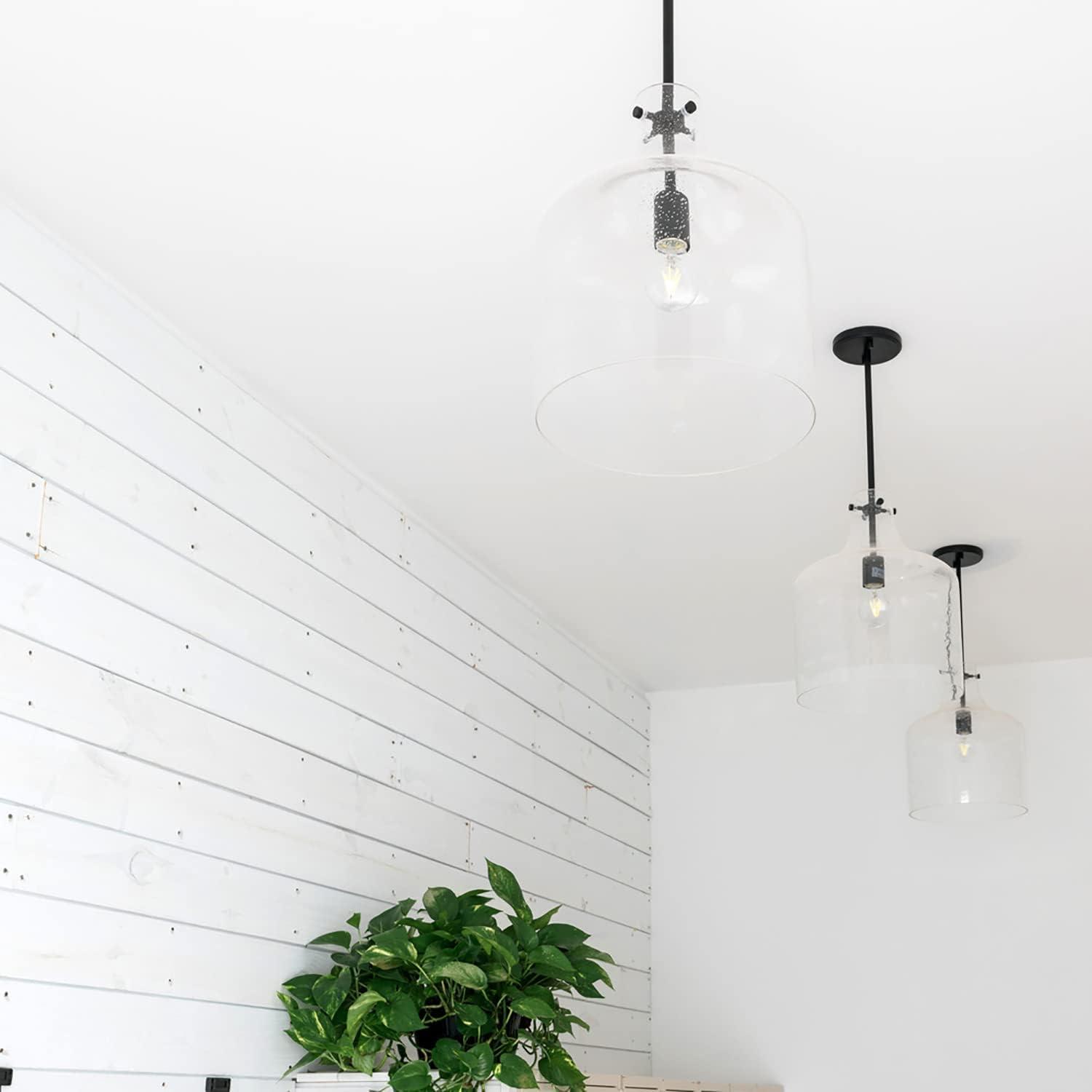 Matte Black Clear Seeded Glass Pendant Light