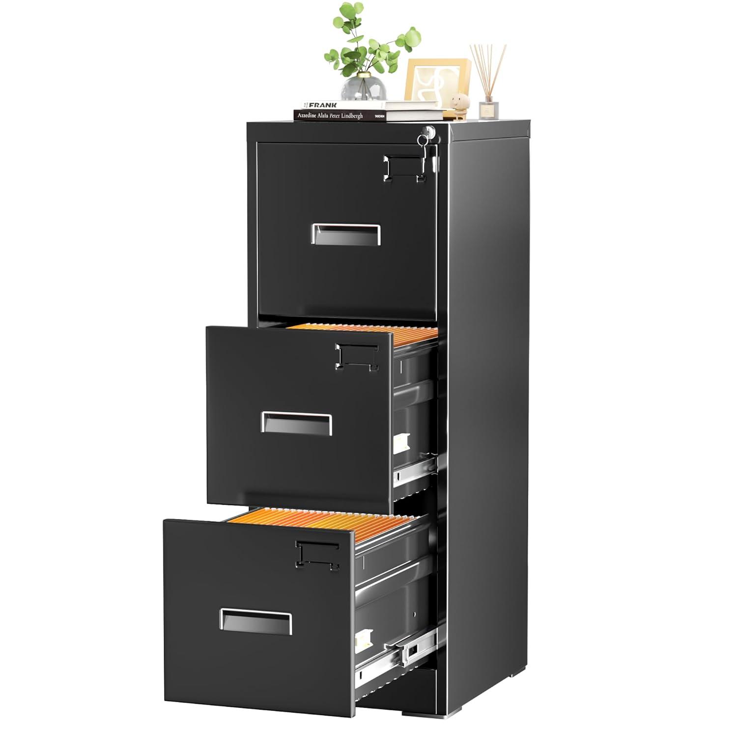 3 Drawer Mobile/Vertical File Cabinet for Home Office Black-15'' W