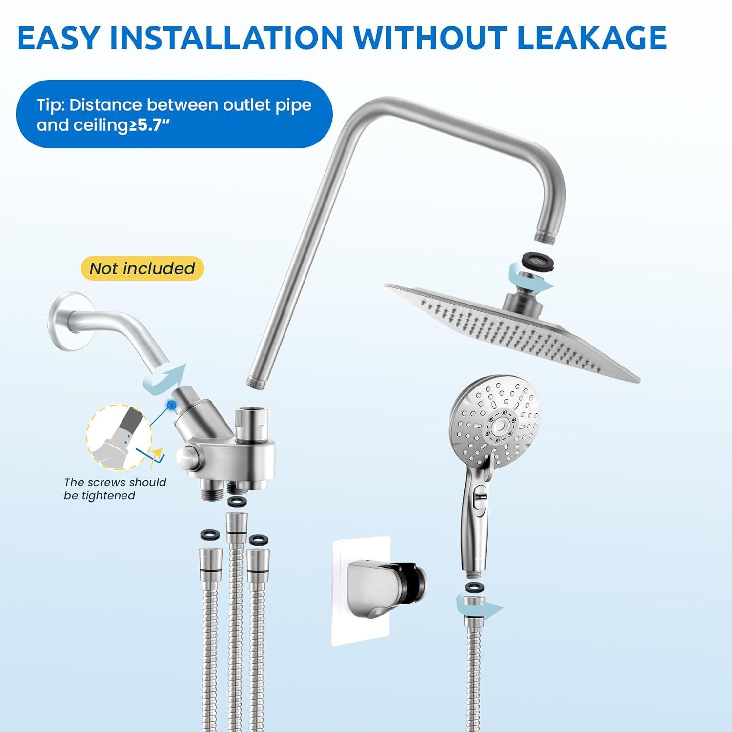 8" Dual Shower Head Combo, Rainfall Shower Head with Handheld, 6 Spray Settings Angle Adjustable Handheld Shower Head with Pause, Height Adjustable, Matte Black