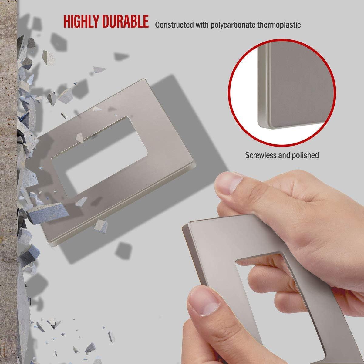 ENERLITES Elite Series Screwless Decorator Wall Plate Child Safe Outlet Cover, Size 1-Gang, Unbreakable Polycarbonate Thermoplastic, SI8831-NK, Nickel