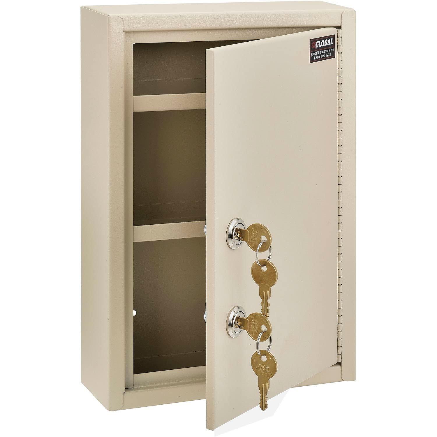 Global Industries  Medical Security Cabinet with Double Key Locks - Beige - 8 x 2.63 x 12.13 in.