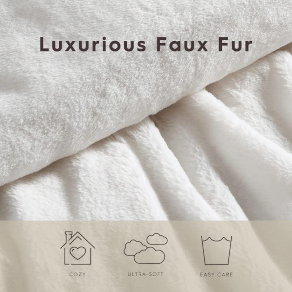 King Ivory Faux Fur Bedspread Cover Set