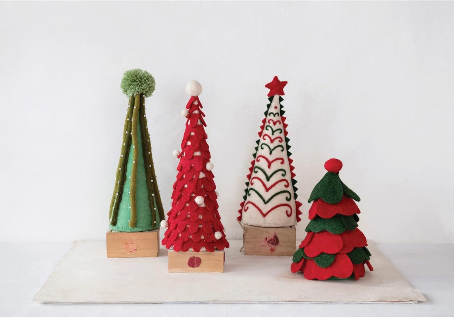 Creative Co-Op Wool Felt Tree with Pom Poms, Red and White