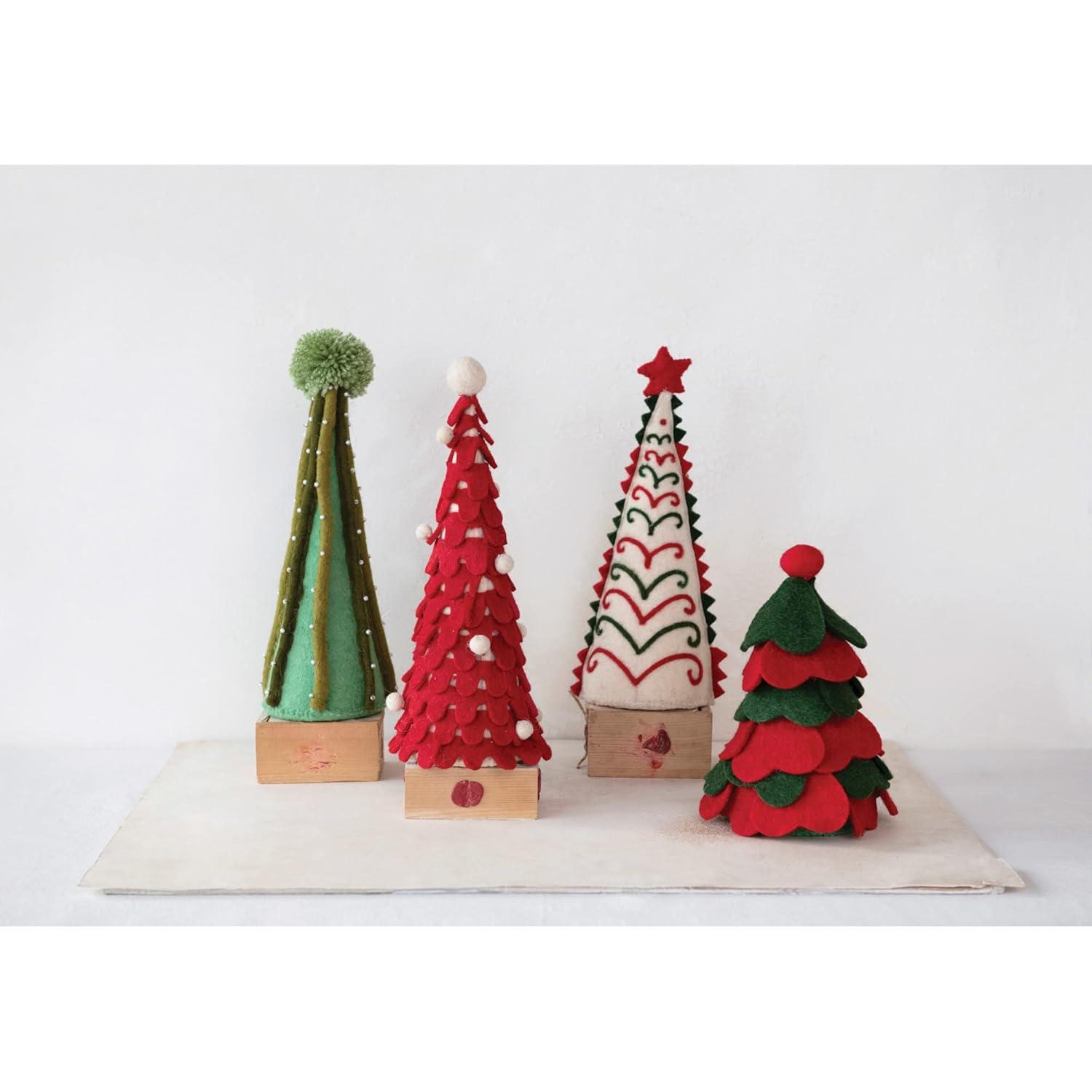 Creative Co-Op Wool Felt Tree with Pom Poms, Red and White