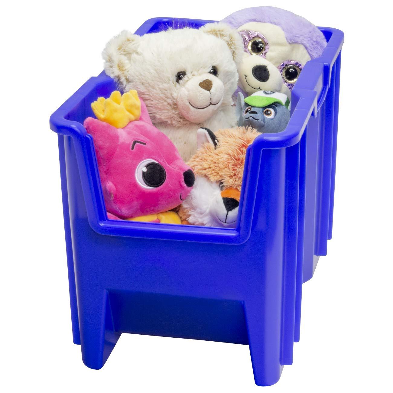 Akro-Mils Stak-N-Store 13014 Large Storage Bins Stackable Heavy Duty Containers, 17.5"x11"x12.5", Blue, 4-Pack