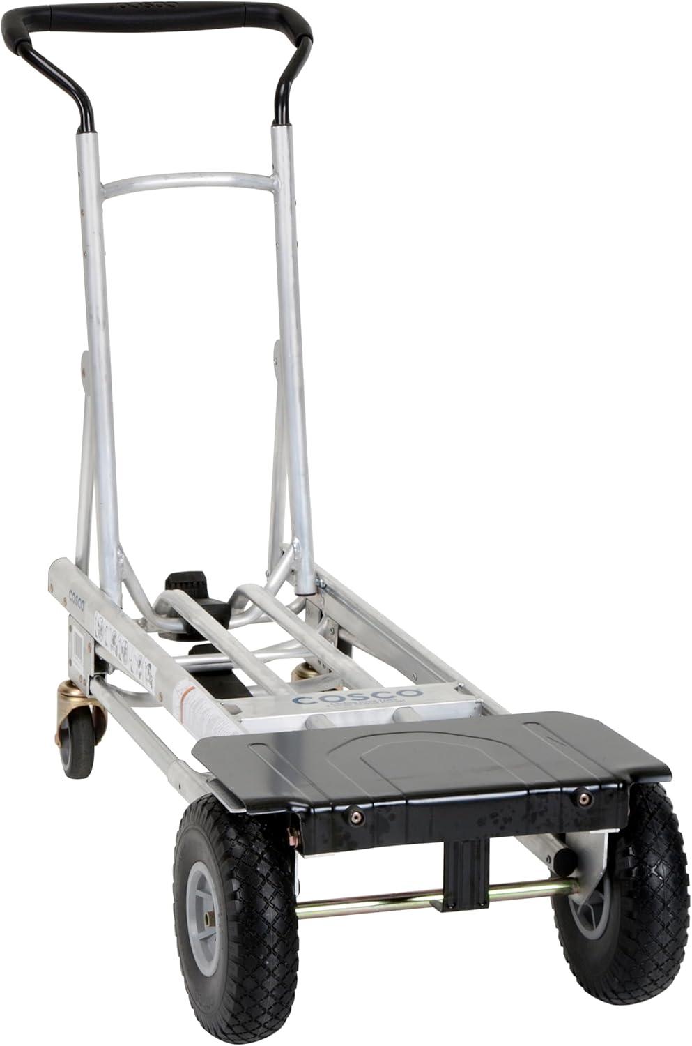 COSCO Folding 4-in-1 Hand Truck with Folding Toe Plate and Flat-Free Wheels, Silver/Black