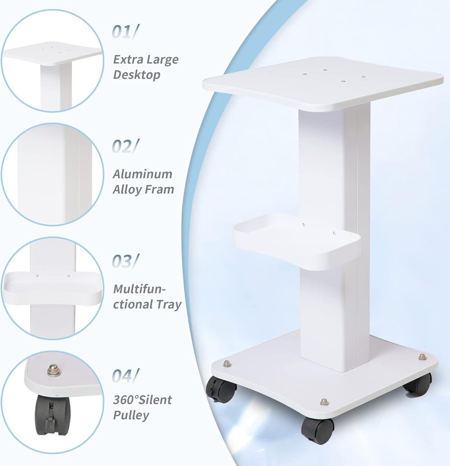 White Aluminum Alloy Salon Spa Trolley with Swivel Wheels