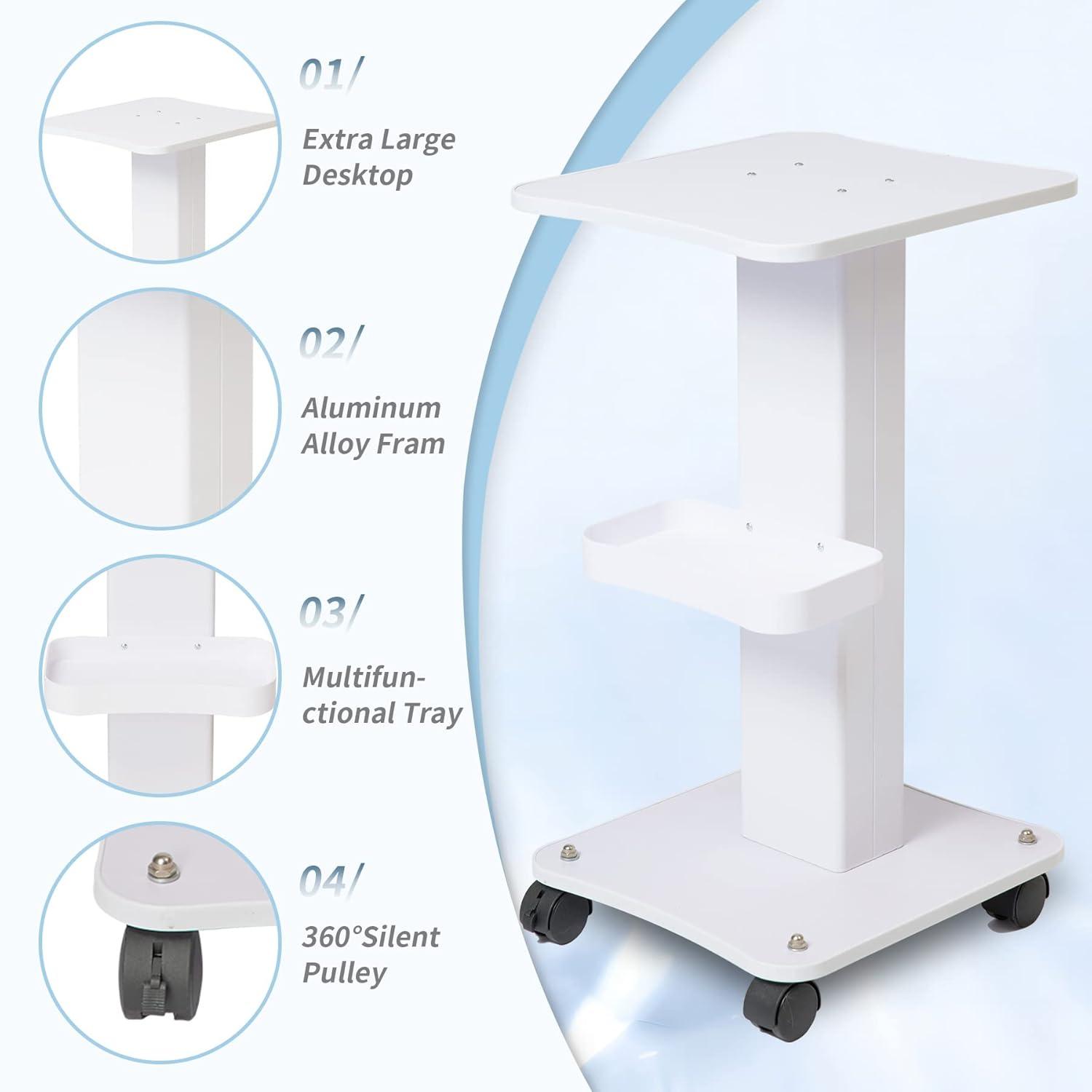 White Aluminum Alloy Salon Spa Trolley with Swivel Wheels