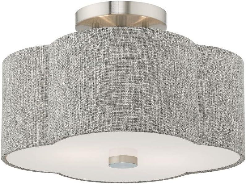 Kalmar Clover-Shaped Gray Drum Shade Ceiling Mount in Brushed Nickel