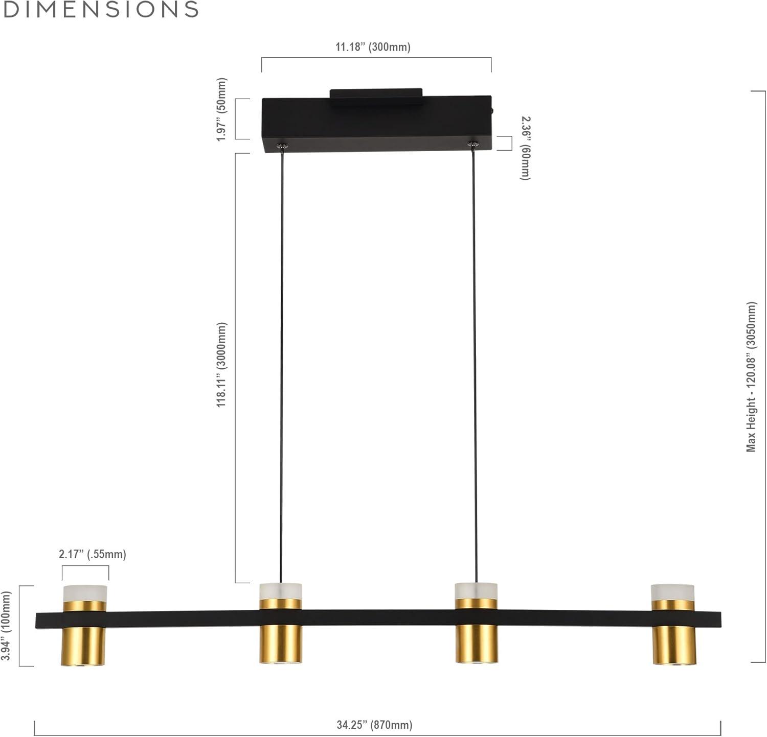 Ferro 34-in Linear 100-277V Up-Down 4-Light Height Adjustable ETL Certified LED Chandelier