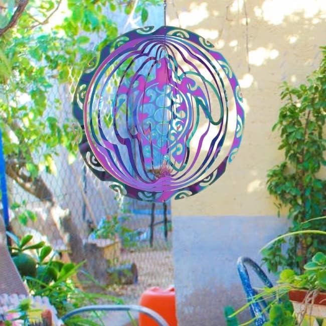 Wind Spinner Outdoor Metal 3D Wind Spinner Hanging Turtle Yard Garden Decor Gifts Stainless Steel Turtle Spinners with 360° Rotating Hook